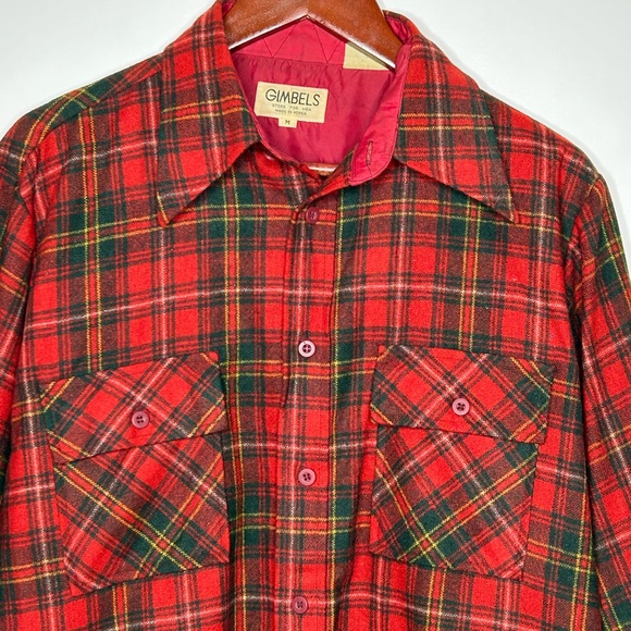 Men’s Red Flannel Shirt Plaid Gimbels Medium Wool Blend Cabincore Rustic - Picture 9 of 11